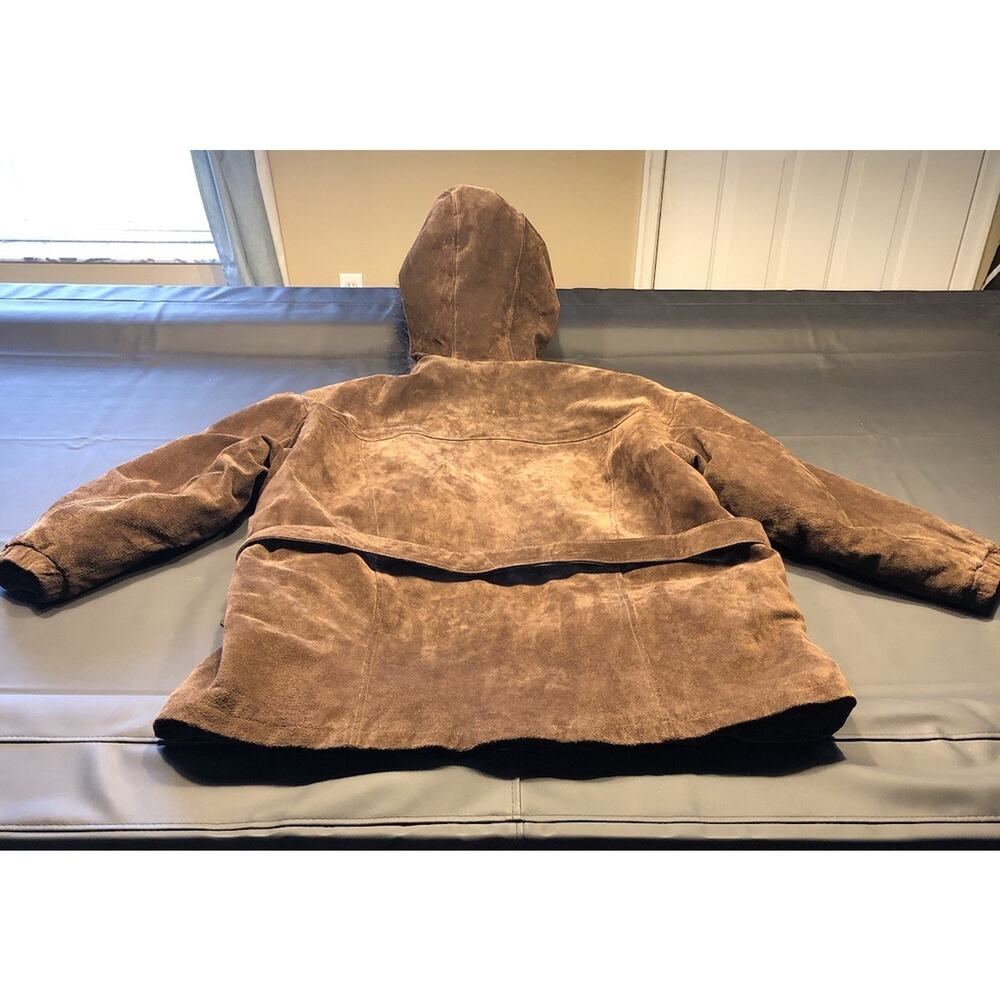 Vintage Brown Suede Leather Parka Jacket fur Trimmed Hood Brand Wilson Leather